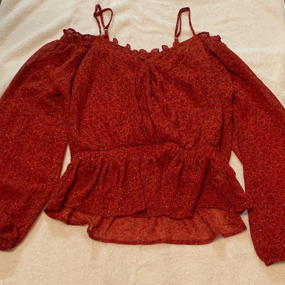 Active USA Red Floral Blouse